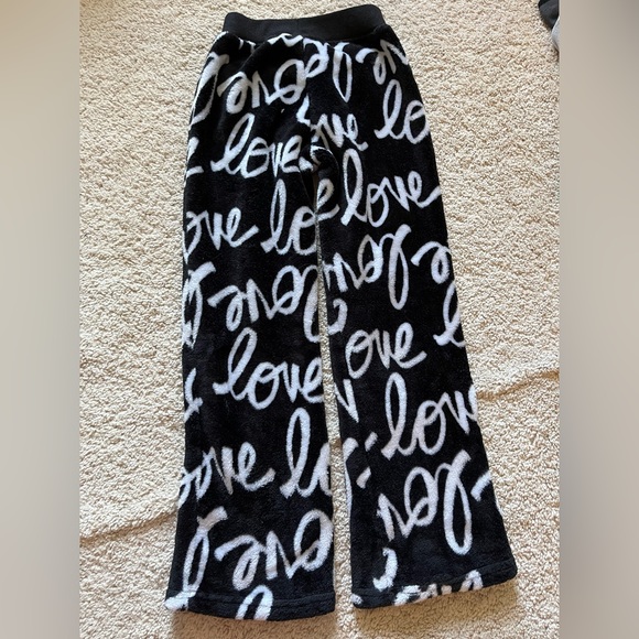 Justice Girls Black Fleece Pants Love Logo Elastic Waistband Size 8 - Picture 5 of 6